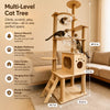 Large Wooden Cat Tree with Enclosed Spaces and Scratching Posts