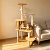 Large Wooden Cat Tree with Enclosed Spaces and Scratching Posts