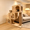 Large Wooden Cat Tree with Enclosed Spaces and Scratching Posts