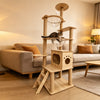 Large Wooden Cat Tree with Enclosed Spaces and Scratching Posts