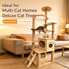 Large Wooden Cat Tree with Enclosed Spaces and Scratching Posts