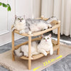 Two-Tier Wooden Cat Bed with Scratching Surface