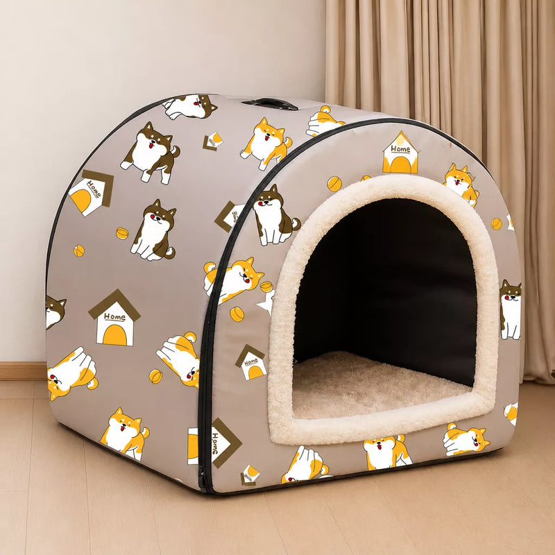 Semi-Enclosed Waterproof Pet Bed for Small Dogs and Cats