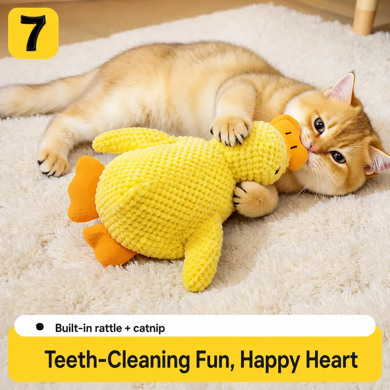 Yellow Duck Plush Cat Toy with Crinkle Paper and Catnip