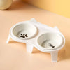 Elevated Double Ceramic Cat Bowls with Stand