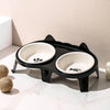 Elevated Double Ceramic Cat Bowls with Stand